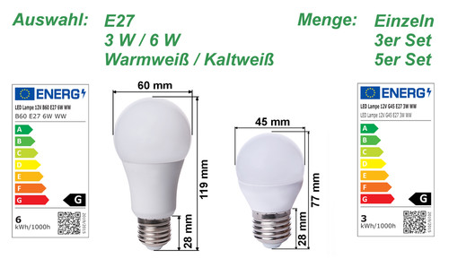 Led lampe 12v e27 6w - e27, 3w